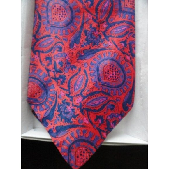 Vintage Men’s KIPPER Bright Purple Red Paisley Tie Campus Corners 100% Silk NWOT - Picture 2 of 5